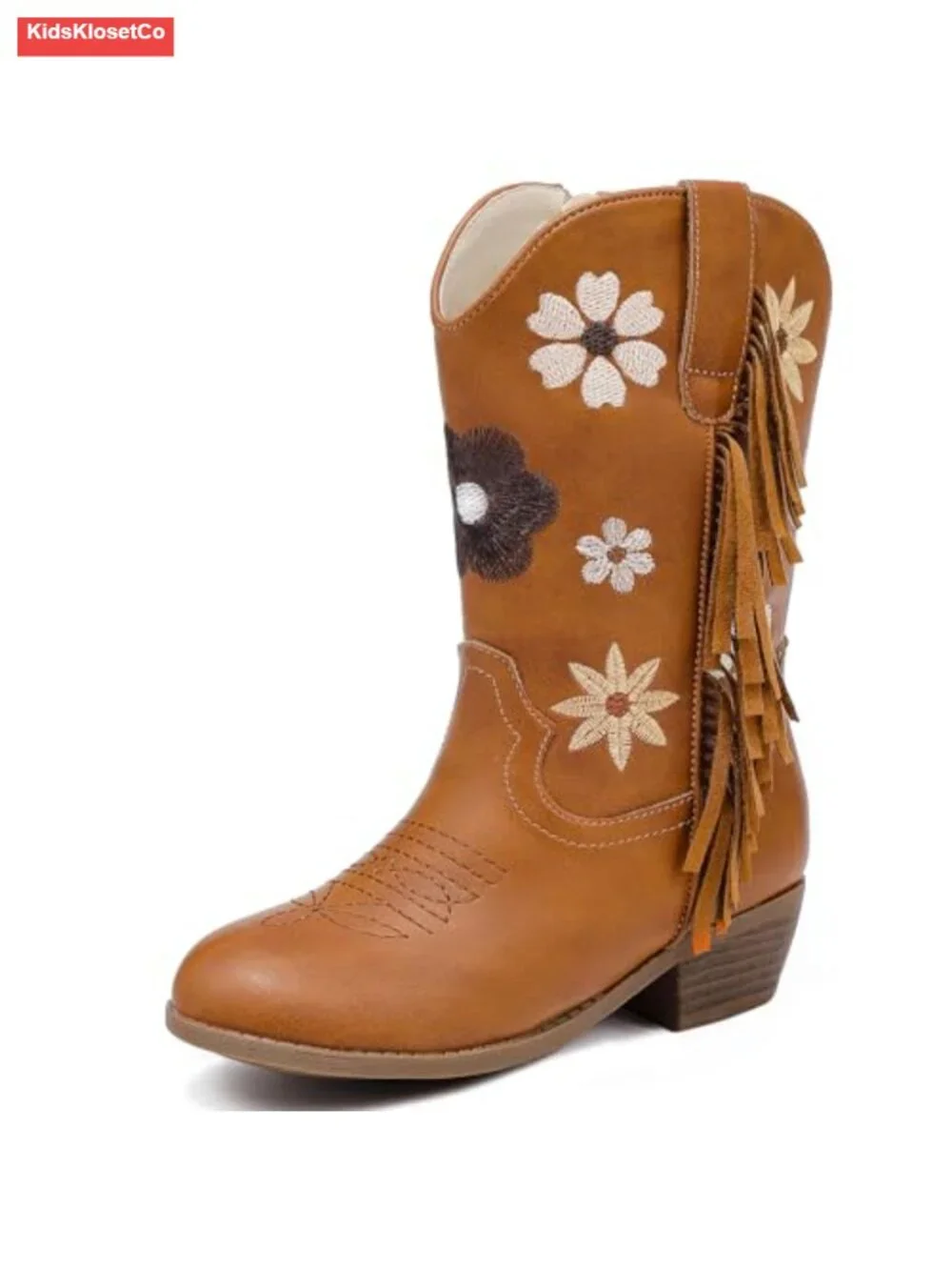 Floral Embroidered Fringe Cowgirl Boots with Side Zipper